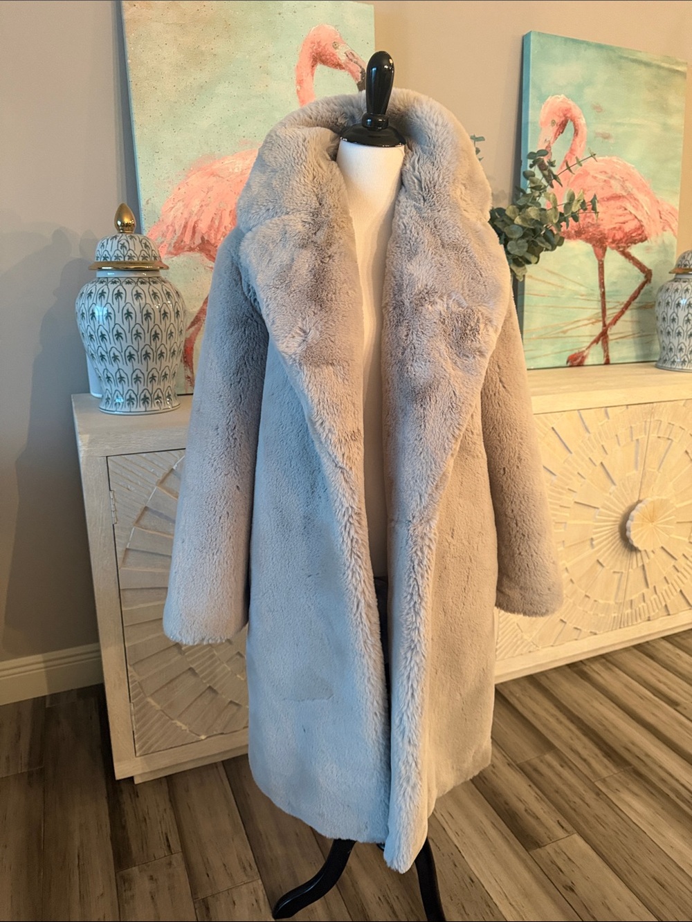 Milly Plush Faux Fur Teddy Coat - Light Gray